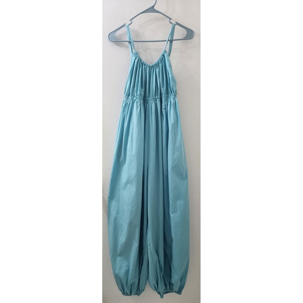 Free Est Light Blue Sleeveless Balloon Leg Jumpsuit with Pockets and Back Tie